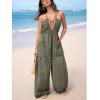 CUPSHE Women’s Summer Jumpsuit Plunging Halter Sleeveless Striped Casual Dressy Outfit Wide Leg Pockets Maxi Overall(Dusty Green)