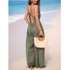 CUPSHE Women’s Summer Jumpsuit Plunging Halter Sleeveless Striped Casual Dressy Outfit Wide Leg Pockets Maxi Overall(Dusty Green)