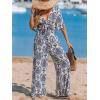 CUPSHE Women’s Summer Jumpsuit Short Sleeve V Neck Self Tie Tropical Floral Wide Leg Beach Vacation Romper(Blue)