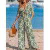 CUPSHE Women’s Summer Jumpsuit Short Sleeve V Neck Self Tie Tropical Floral Wide Leg Beach Vacation Romper(Green)
