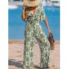 CUPSHE Women’s Summer Jumpsuit Short Sleeve V Neck Self Tie Tropical Floral Wide Leg Beach Vacation Romper(Green)