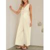 CUPSHE Women’s Summer Jumpsuit V Neck Sleeveless Button Front Wide Leg Beach Vacation Outfits(Beige)