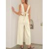 CUPSHE Women’s Summer Jumpsuit V Neck Sleeveless Button Front Wide Leg Beach Vacation Outfits(Beige)