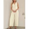 CUPSHE Women’s Summer Jumpsuit V Neck Sleeveless Button Front Wide Leg Beach Vacation Outfits(Beige)