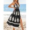 CUPSHE Women’s Summer Maxi Dress V Neck Paisley Slit Cami Long Dress Beach Sundress(Black)