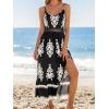 CUPSHE Women’s Summer Maxi Dress V Neck Paisley Slit Cami Long Dress Beach Sundress(Black)