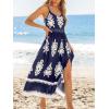 CUPSHE Women’s Summer Maxi Dress V Neck Paisley Slit Cami Long Dress Beach Sundress(Navy Blue)