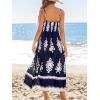 CUPSHE Women’s Summer Maxi Dress V Neck Paisley Slit Cami Long Dress Beach Sundress(Navy Blue)