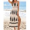 CUPSHE Women’s Summer Maxi Dress V Neck Paisley Slit Cami Long Dress Beach Sundress(White)