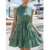 CUPSHE Women’s Summer Mini Dress Tie Waist Belted Sleeveless Ruffled Round Neck A Line Swing Short Dress(Green)