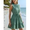 CUPSHE Women’s Summer Mini Dress Tie Waist Belted Sleeveless Ruffled Round Neck A Line Swing Short Dress(Green)
