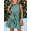 CUPSHE Women’s Summer Mini Dress Tie Waist Belted Sleeveless Ruffled Round Neck A Line Swing Short Dress(Green)
