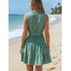 CUPSHE Women’s Summer Mini Dress Tie Waist Belted Sleeveless Ruffled Round Neck A Line Swing Short Dress(Green)