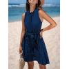 CUPSHE Women’s Summer Mini Dress Tie Waist Belted Sleeveless Ruffled Round Neck A Line Swing Short Dress(Navy Blue)