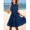 CUPSHE Women’s Summer Mini Dress Tie Waist Belted Sleeveless Ruffled Round Neck A Line Swing Short Dress(Navy Blue)