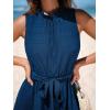 CUPSHE Women’s Summer Mini Dress Tie Waist Belted Sleeveless Ruffled Round Neck A Line Swing Short Dress(Navy Blue)