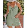 CUPSHE Womens Summer Short RompersSleeveless Tie Front One Piece Jumpsuits V Neck Wide Leg Beach Overalls Vacation Outfits(Green)