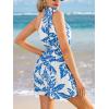 CUPSHE Women’s Summer Sleeveless Romper Bowknot One Shoulder One Piece Jumpsuits Printed Wide Leg Overalls Vacations Outfits(Blue)