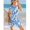 CUPSHE Women’s Summer Sleeveless Romper Bowknot One Shoulder One Piece Jumpsuits Printed Wide Leg Overalls Vacations Outfits(Blue)
