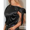 CUPSHE Womens Summer Tops Short Sleeve Asymmetrical Off Shoulder Tie Knot Blouse Shirt(Black)