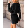 CUPSHE Women’s Sweater Dress Long Sleeve V Neck Knit Mini Dress Elegant Slim Fit Casual Fall Dress(Black)