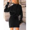 CUPSHE Women’s Sweater Dress Long Sleeve V Neck Knit Mini Dress Elegant Slim Fit Casual Fall Dress(Black)