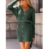 CUPSHE Women’s Sweater Dress Long Sleeve V Neck Knit Mini Dress Elegant Slim Fit Casual Fall Dress(Green)