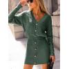 CUPSHE Women’s Sweater Dress Long Sleeve V Neck Knit Mini Dress Elegant Slim Fit Casual Fall Dress(Green)