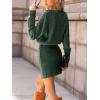 CUPSHE Women’s Sweater Dress Long Sleeve V Neck Knit Mini Dress Elegant Slim Fit Casual Fall Dress(Green)