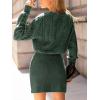 CUPSHE Women’s Sweater Dress Long Sleeve V Neck Knit Mini Dress Elegant Slim Fit Casual Fall Dress(Green)