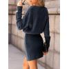 CUPSHE Women’s Sweater Dress Long Sleeve V Neck Knit Mini Dress Elegant Slim Fit Casual Fall Dress(Navy Blue)