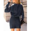 CUPSHE Women’s Sweater Dress Long Sleeve V Neck Knit Mini Dress Elegant Slim Fit Casual Fall Dress(Navy Blue)