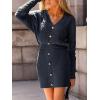 CUPSHE Women’s Sweater Dress Long Sleeve V Neck Knit Mini Dress Elegant Slim Fit Casual Fall Dress(Navy Blue)