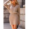CUPSHE Women’s Sweater Dress Long Sleeve V Neck Knit Mini Dress Elegant Slim Fit Casual Fall Dress(Neutral)