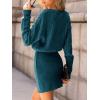 CUPSHE Women’s Sweater Dress Long Sleeve V Neck Knit Mini Dress Elegant Slim Fit Casual Fall Dress(Teal)