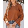 CUPSHE Women’s Sweater Long Lantern Sleeve Pullover Sweaters Crewneck Jumper Top(Brick Red)