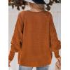 CUPSHE Women’s Sweater Long Lantern Sleeve Pullover Sweaters Crewneck Jumper Top(Brick Red)