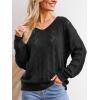 CUPSHE Women’s Sweater V Neck Long Sleeve Hollow Cable Knit Pullover Tops(B-black)