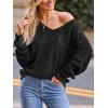 CUPSHE Women’s Sweater V Neck Long Sleeve Hollow Cable Knit Pullover Tops(B-black)