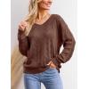 CUPSHE Women’s Sweater V Neck Long Sleeve Hollow Cable Knit Pullover Tops(B-brown)