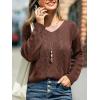 CUPSHE Women’s Sweater V Neck Long Sleeve Hollow Cable Knit Pullover Tops(B-brown)