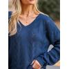 CUPSHE Women’s Sweater V Neck Long Sleeve Hollow Cable Knit Pullover Tops(B-navy)