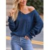 CUPSHE Women’s Sweater V Neck Long Sleeve Hollow Cable Knit Pullover Tops(B-navy)