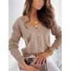 CUPSHE Women’s Sweater V Neck Long Sleeve Hollow Cable Knit Pullover Tops(Mist Pink)