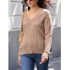 CUPSHE Women’s Sweater V Neck Long Sleeve Hollow Cable Knit Pullover Tops(Mist Pink)