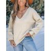 CUPSHE Womens Sweaters Bow Back Long Sleeve Sweater V Neck Lightweight Knit Pullover Sweater Tops(Apricot)