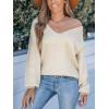 CUPSHE Womens Sweaters Bow Back Long Sleeve Sweater V Neck Lightweight Knit Pullover Sweater Tops(Apricot)