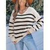 CUPSHE Womens Sweaters Bow Back Long Sleeve Sweater V Neck Lightweight Knit Pullover Sweater Tops(Black Striped)