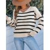CUPSHE Womens Sweaters Bow Back Long Sleeve Sweater V Neck Lightweight Knit Pullover Sweater Tops(Black Striped)
