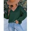 CUPSHE Womens Sweaters Bow Back Long Sleeve Sweater V Neck Lightweight Knit Pullover Sweater Tops(Green)